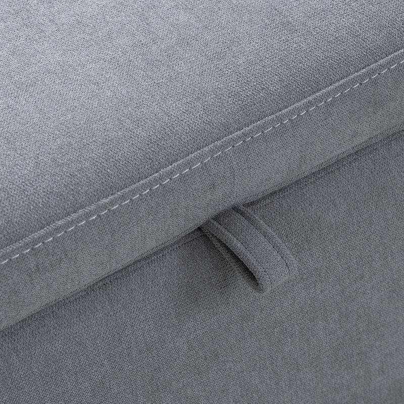 Gray Cotton Blend Storage Ottoman with Stain-Resistant Fabric