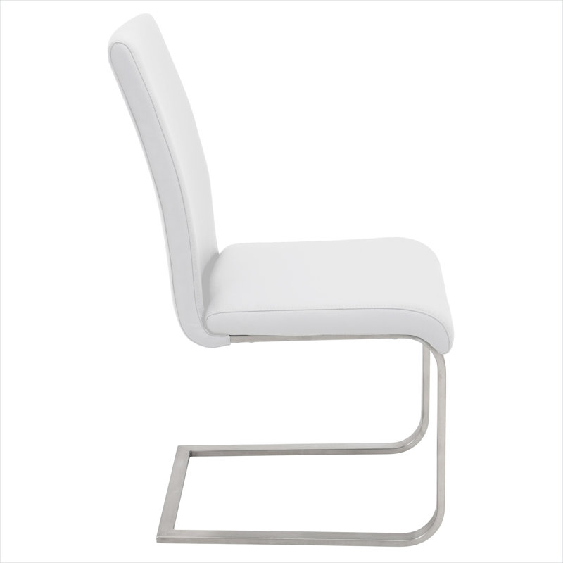 Chaise de salle à manger contemporaine en acier inoxydable et similicuir blanc - ensemble de 2