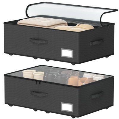 Underbed Storage Bins With Wheels, No Assemble Required 10 Inches Height Large Capacity Rolling Underbed Shoe Storage Containers，Dorm Underbed Storage Drawers