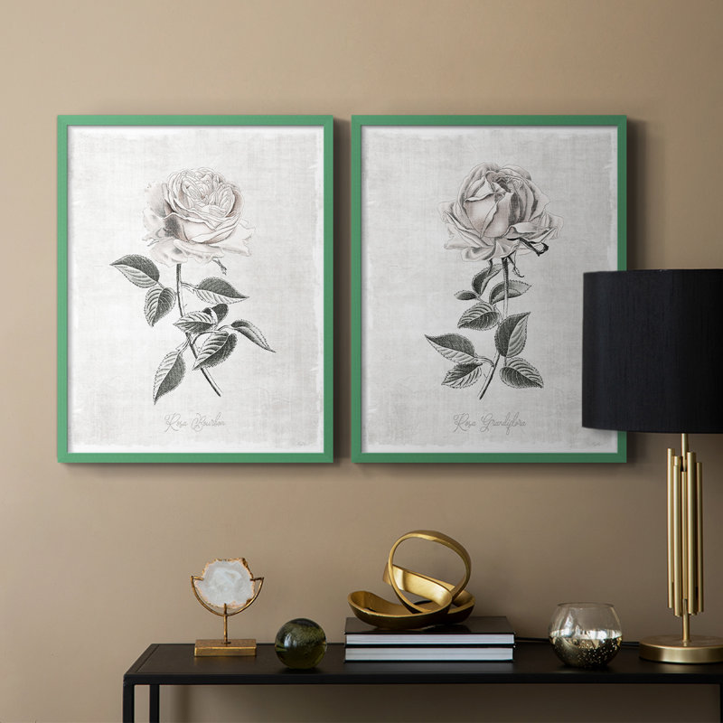 Reproduction encadrée rétro botanique I-Premium - prête à être accrochée - aucun clou requis - aucun clou requis, Gris