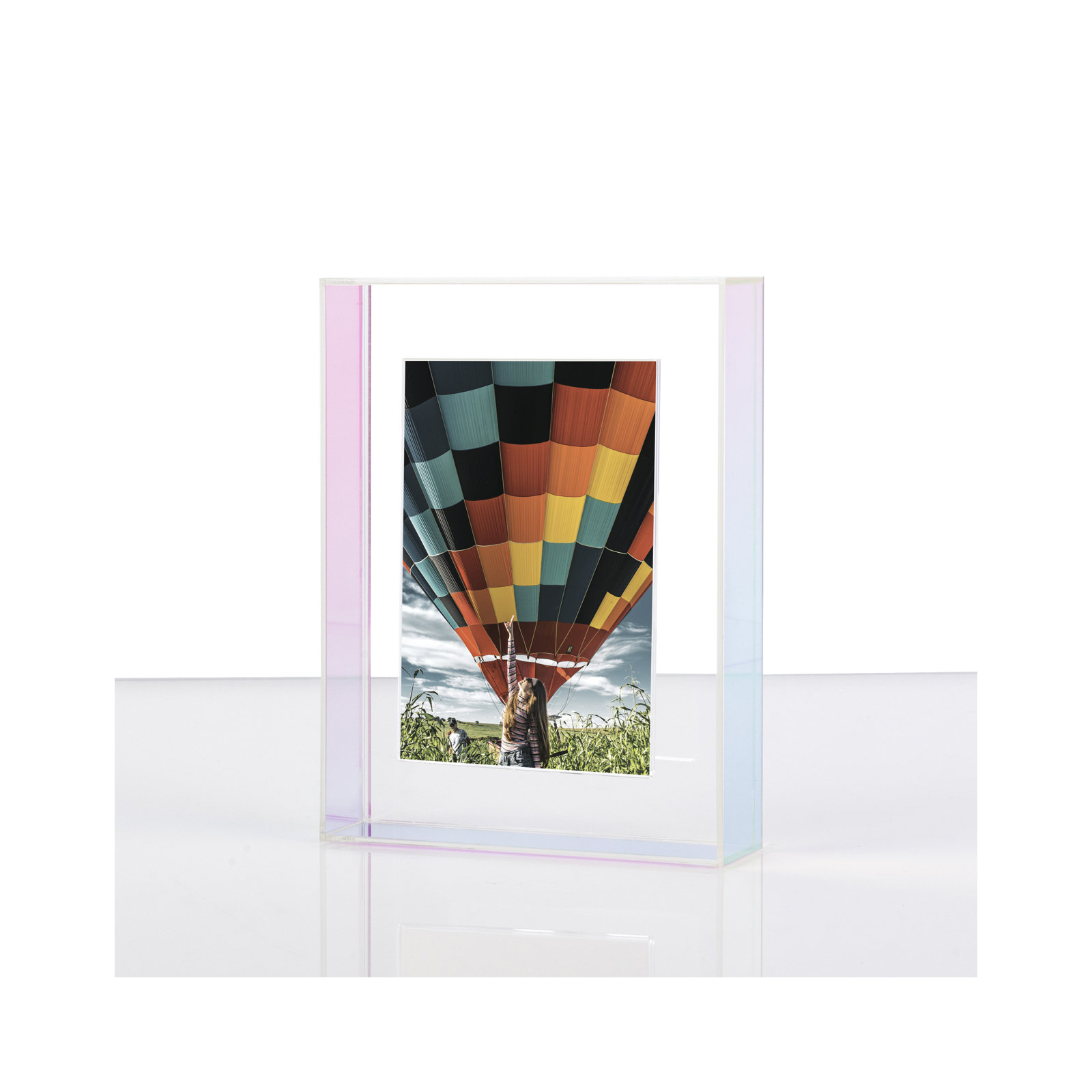 Float Frame for Tabletop or Wall with Magnetic Photo Holder, 5" x 7", Rainbow