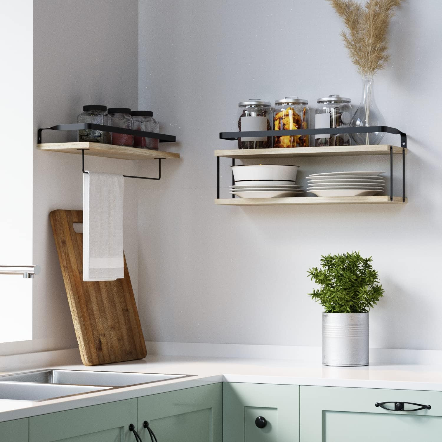 Étagère murale en bois flottant – Étagère d'angle multifonction en acacia