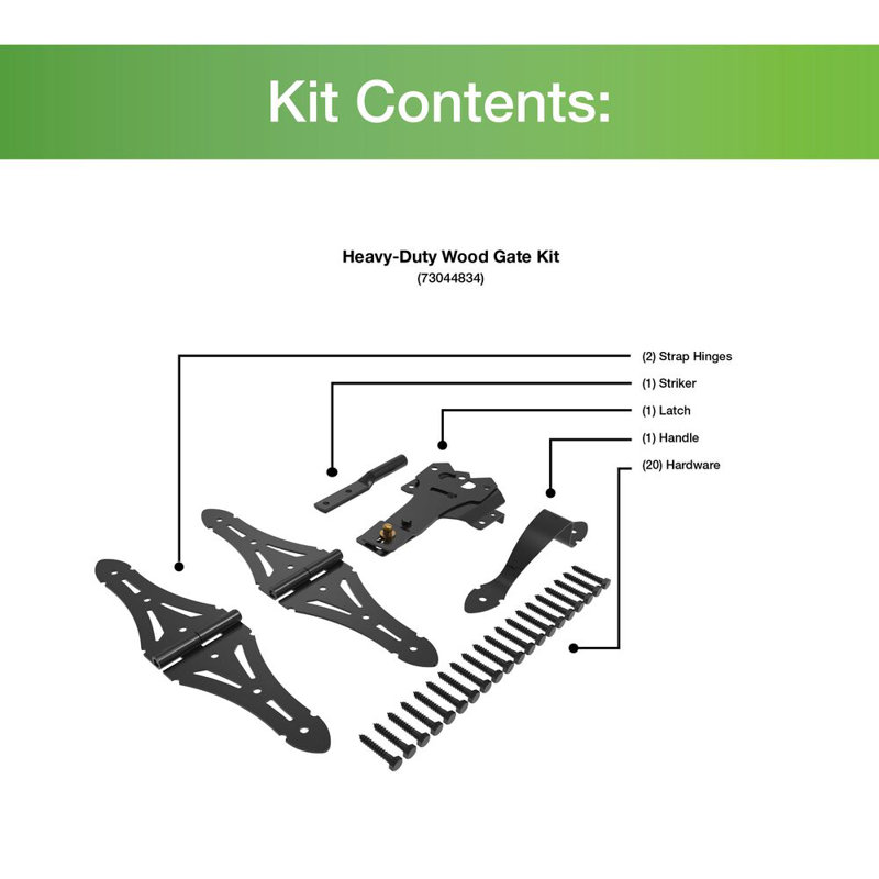 Heavy-Duty Black Steel Wood Gate Kit with Spring Loaded Latch