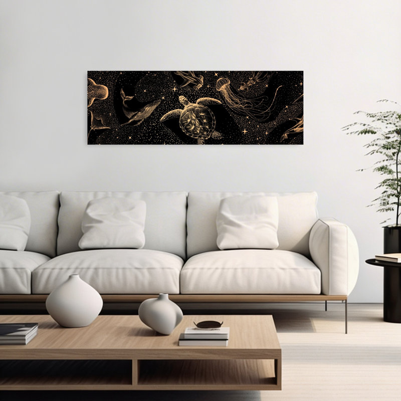 Art mural céleste, créatures de l'océan, abstrait, contemporain, requin-raie, paysage d'aigle, art mural, 48" H x 16" W