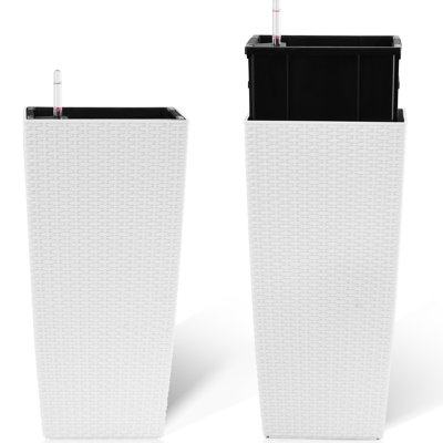Jardinière carrée blanche automatique de 22 pouces de hauteur avec 2 faux pots pour jardin, arrosage, patio, cour arrière