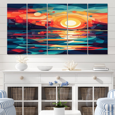 Coucher de soleil sur la plage Expressive Retro Colors II - Décoration murale plage - 5 panneaux égaux