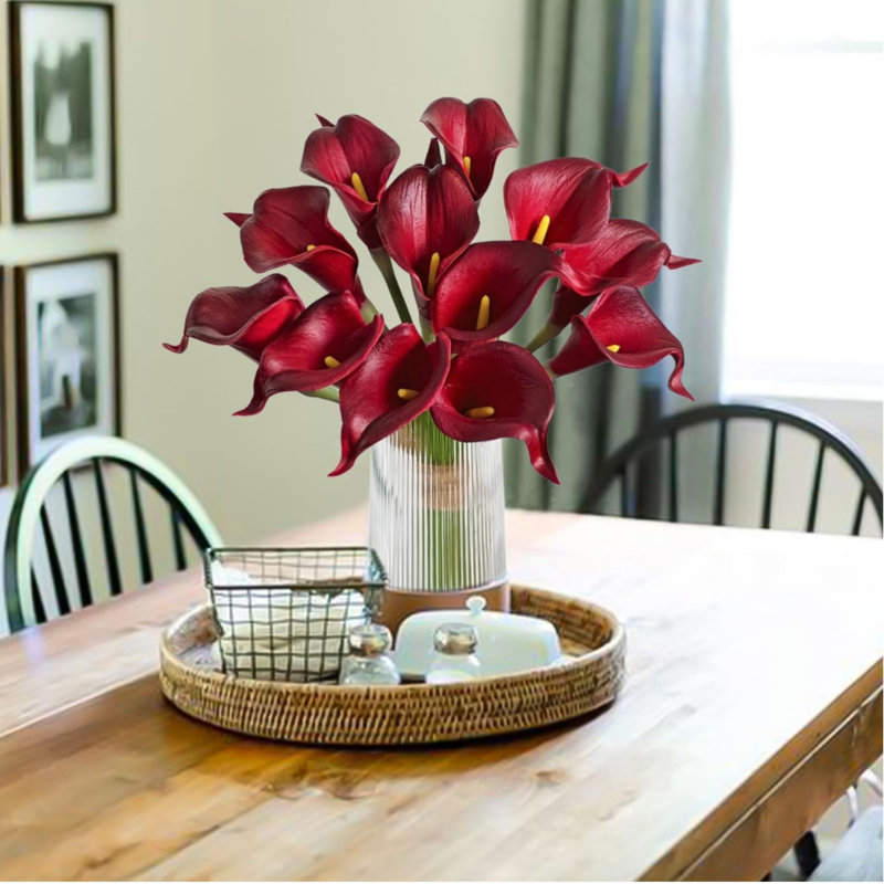 12 pièces de fleurs de lis de Calla artificielles rouge foncé