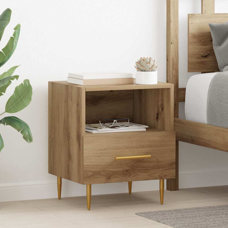 40cm W Manufactured Wood Bedside Table, Brown