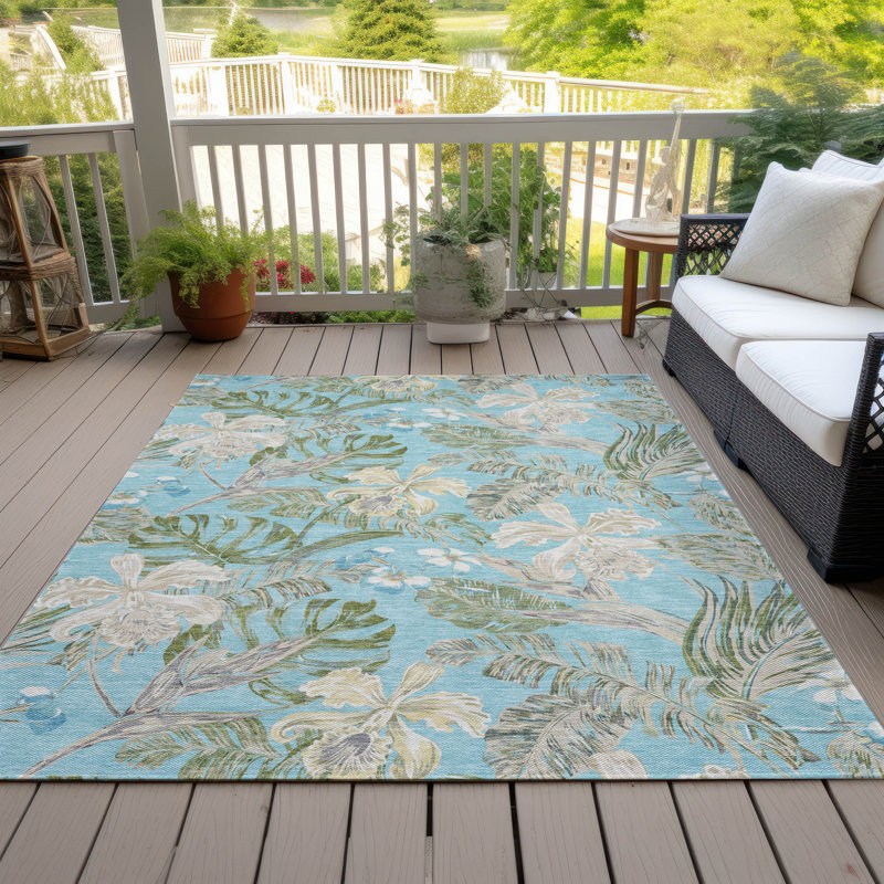 Machine Washable Indoor/Outdoor Cinead ACN1708 Teal Rug, Rectangle 2'6" x 3'10"