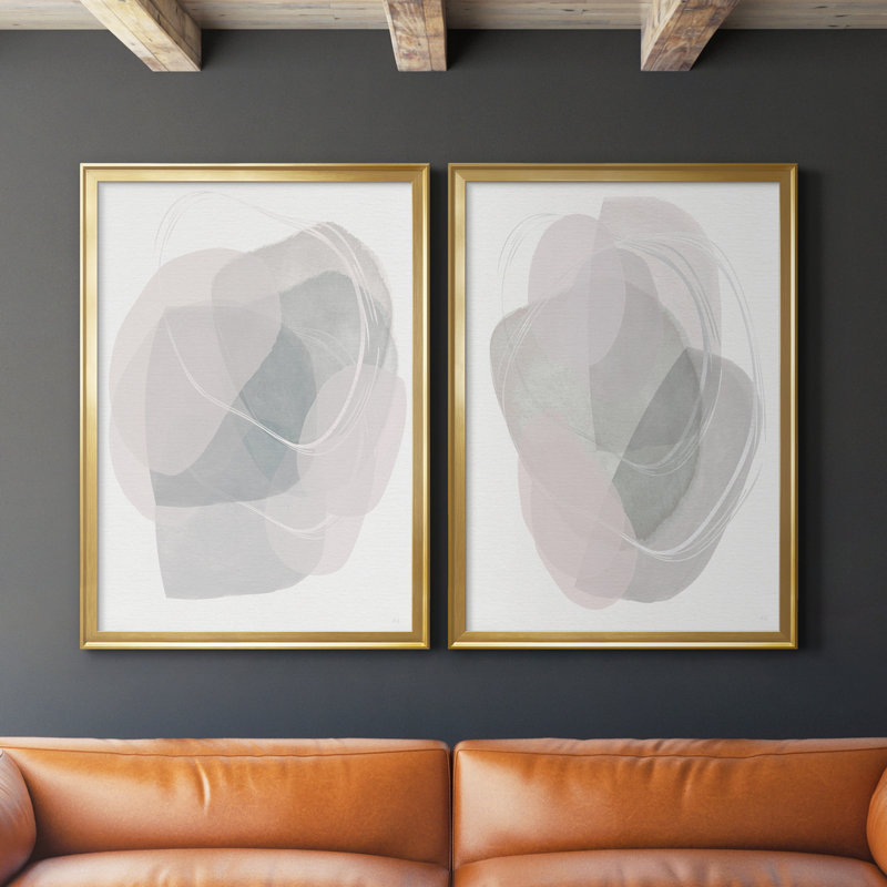 «River Jewels I», ensemble de 2 peintures sur toiles, H 26,5 po x l 73 po x P 1,5 po, Toile avec cadre or