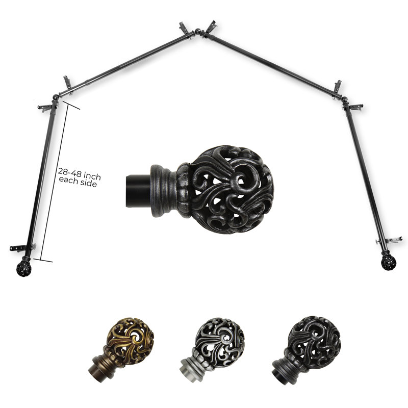 Tringle à rideaux simple pour baie vitrée à 4 côtés Hardaway, Noir, 28 po à 48 po (chaque côté)