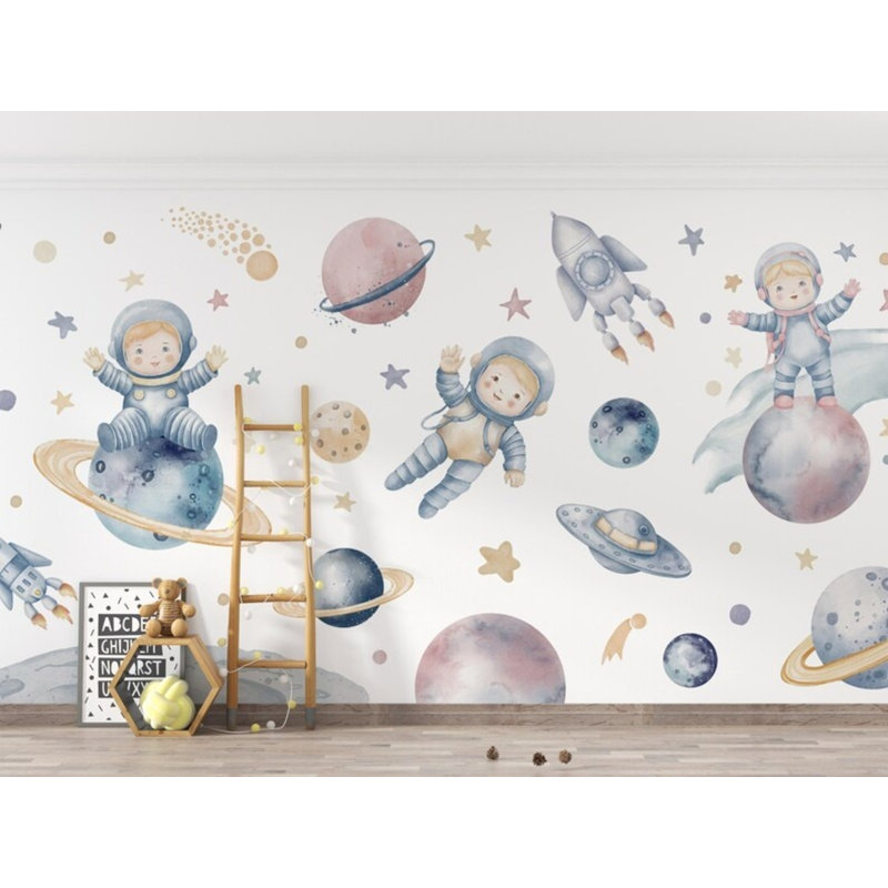 Papier peint espace enfants, aquarelle, 106" L x 138" W