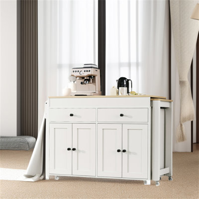 74.5" Rolling Kitchen Island With Extendable Dining Table,4 Door Cabinet And 2 Drawers