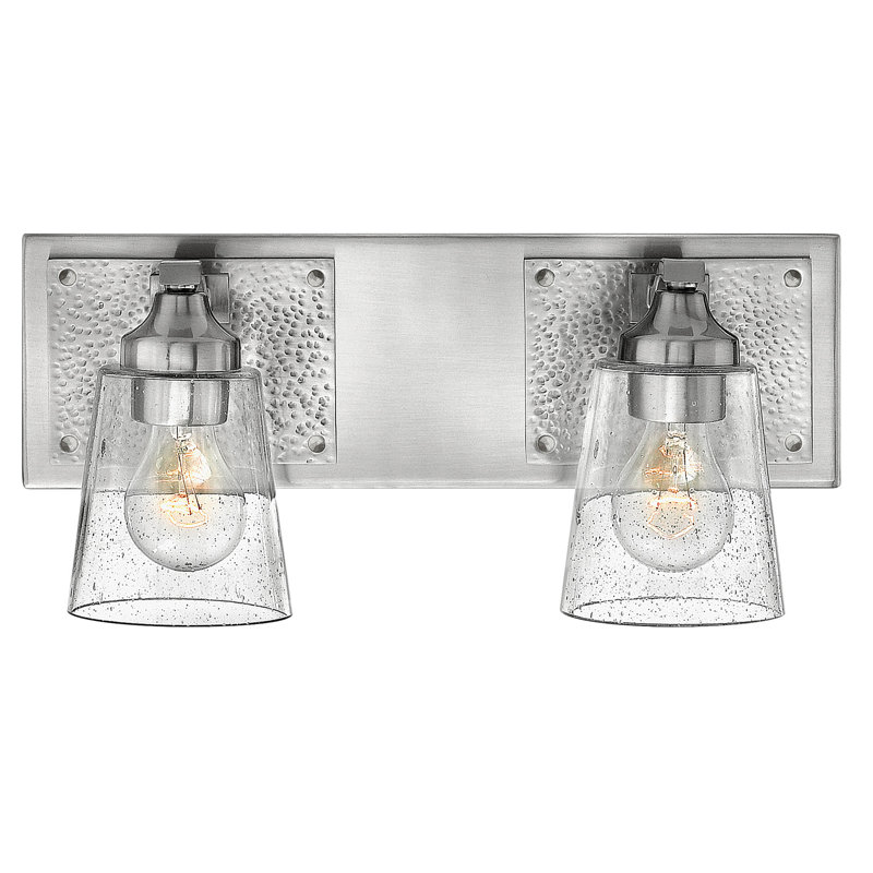 Brushed Nickel 2-Light Bathroom Wall Sconce with Clear Seedy Glass