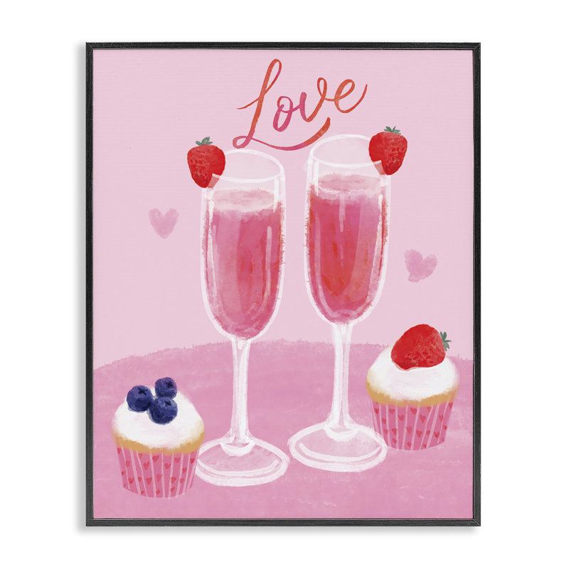  «Valentine's Twin Champagne», art de la giclée encadrée par Be Ni La, H 30 po x l 24 po, Giclée encadrée noir minuit