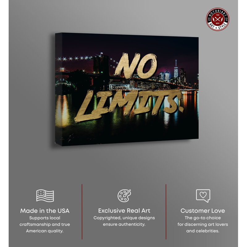 No Limits Gold and Black Motivational Quote Canvas Print