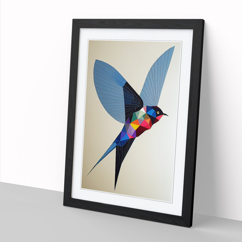 Swallow Polygon - Single Picture Frame Print, 34cm H x 25cm W x 2cm D, Oak
