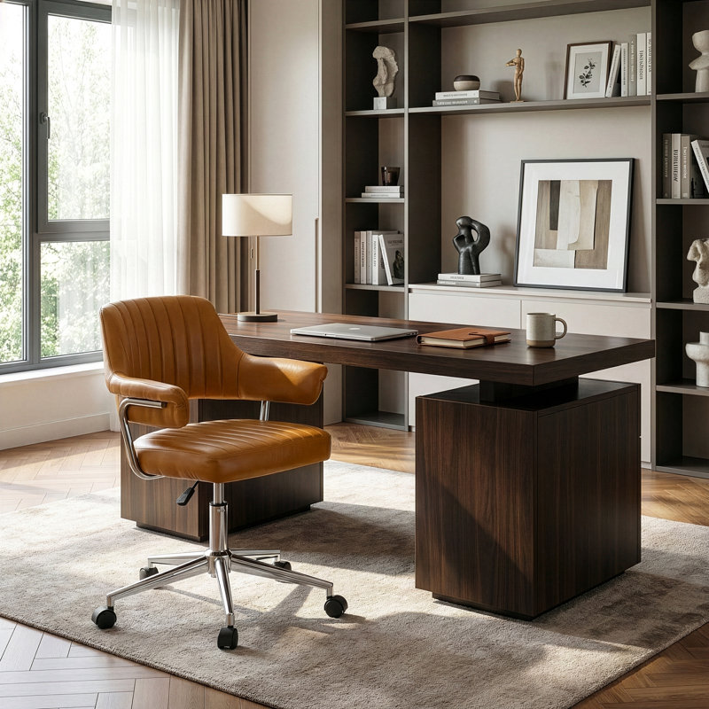 Chaise de travail pivotante en similicuir Avery, Brun cappuccino
