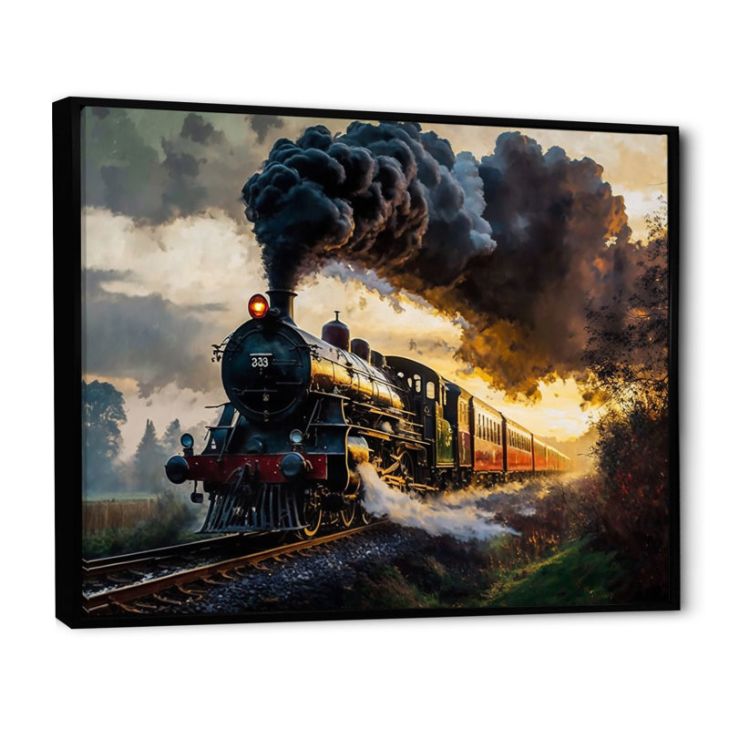 Old Train in USA - Train Wall Art, 32" W x 24" H x 1" D, Black Floater Framed