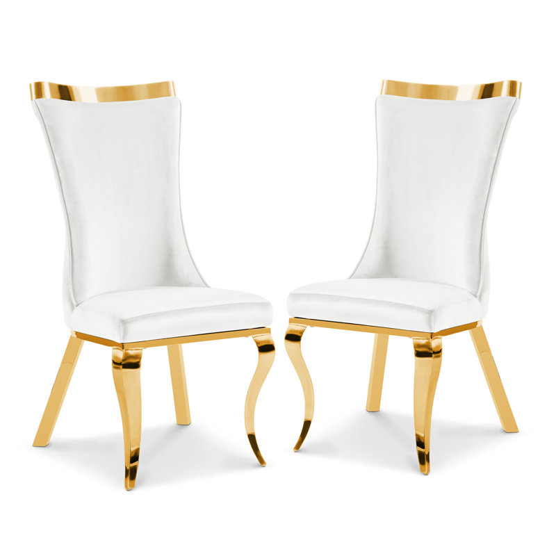 Ensemble de 2 chaises d'appoint rembourrées Monzeratt, Blanc / Doré