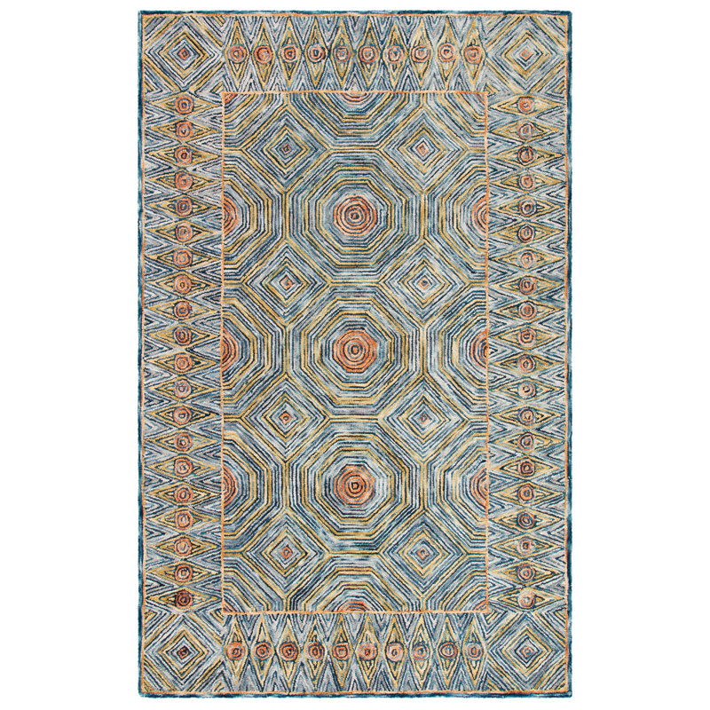 Emmamarie Hand Tufted Wool And Cotton With Latex Geometric Rug, Rectangle 2' x 3'