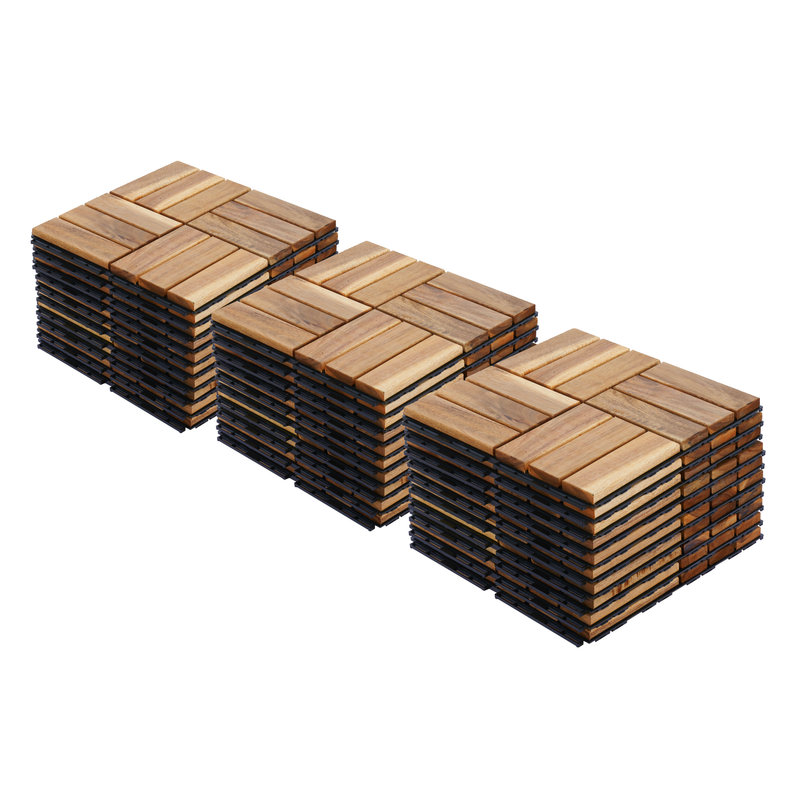 Carreaux de terrasse en bois d'acacia emboîtables 12 po x 12 po (30 pièces) - Motif à carreaux