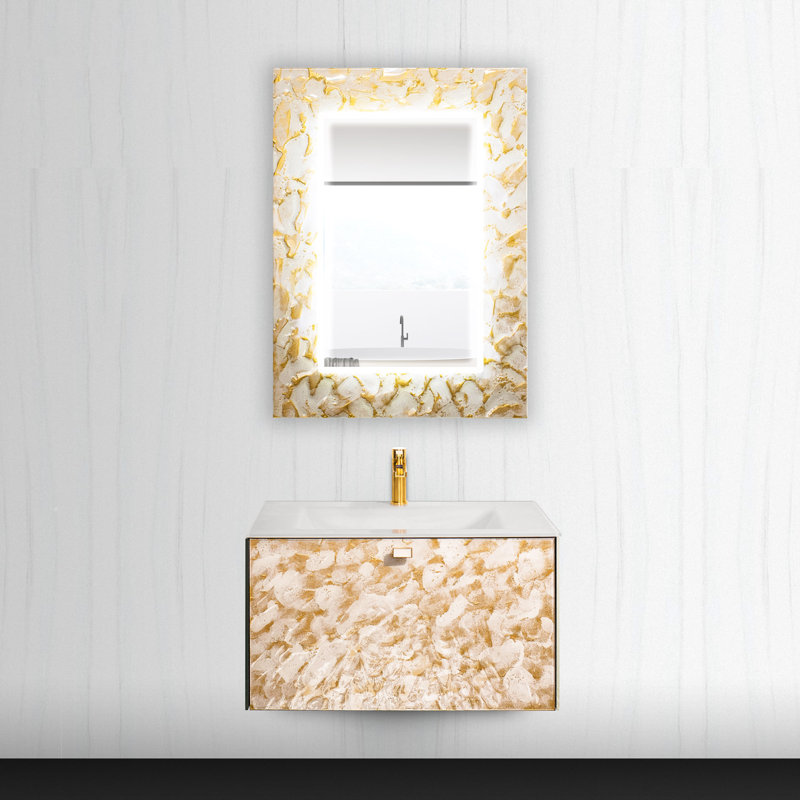 Armiead Flat Glass Lighted Mirror, 38.6" x 27.6", Gold