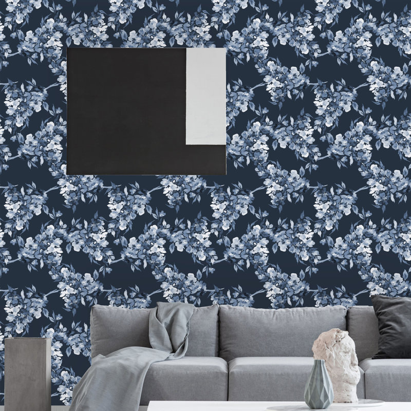 Watercolor Pattern With Blue Flowers Peel And Stick Wallpaper