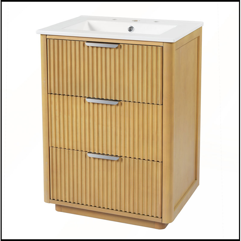 Meuble-lavabo de luxe moderne de 24 pouces avec lavabo en céramique, tablette ouverte et rangement fermé pour une conception élégante et efficace