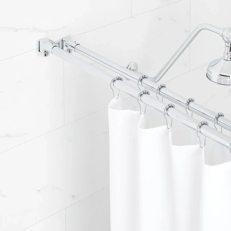 60" Chrome Double Bar Wall Mounted Shower Curtain Rod
