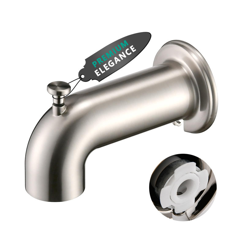Bec de baignoire mural avec inverseur, conduite d'alimentation et garniture de valve, Nickel brossé