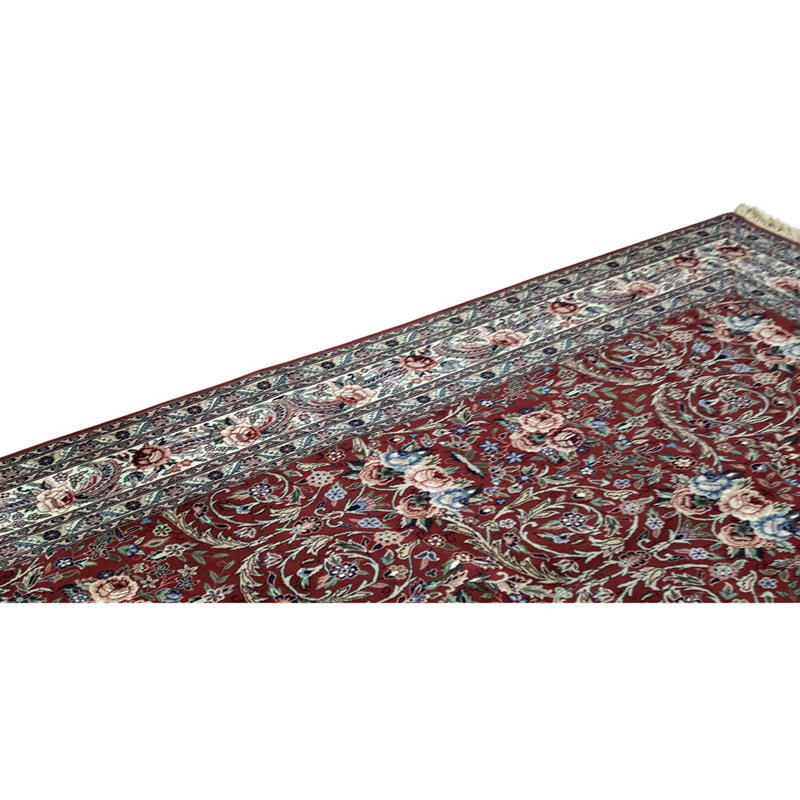 Tapis en laine noué à la main de conception unique 6 pi x 9 pi ivoire / rouge / vert
