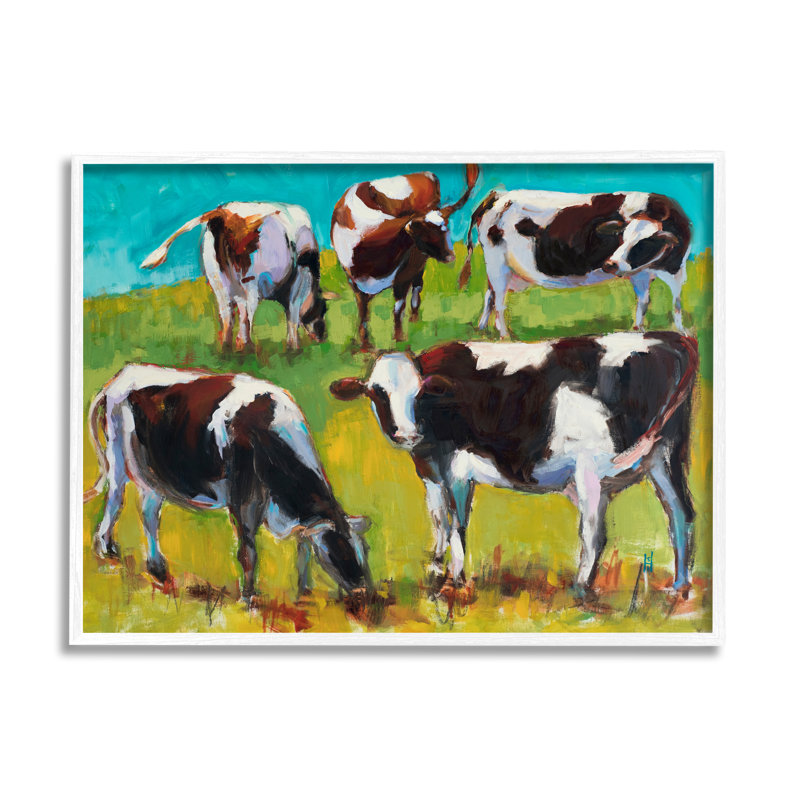 " Cows Grazing Modern Painting " by Sally Hootnick Painting Print, 16" H x 20" W x 1.5" D