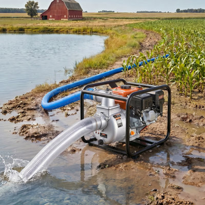 Gas Powered Water Pump, 3 in, 264 GPM 7HP Semi Trash Water Transfer Pump Portable, Gasoline Engine with 25 ft Discharge Hose, Heavy Duty Frame, Cast Iron Impeller, for Irrigation, Ponds, Pools