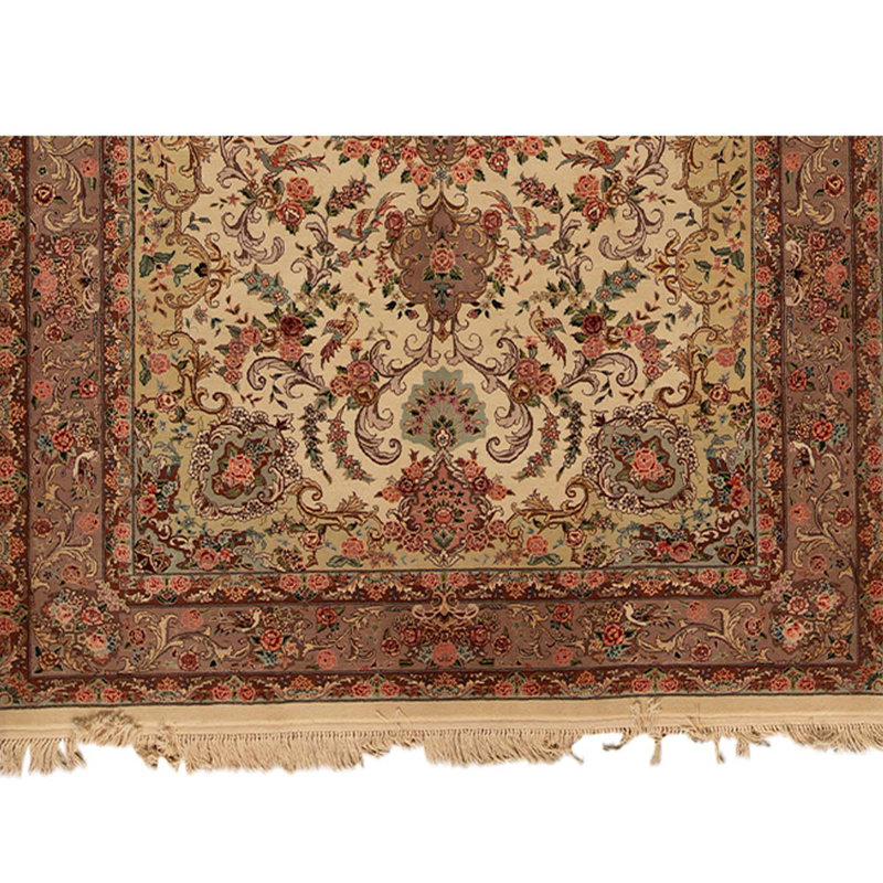 Tapis beige / rose / brun en laine noué à la main de conception unique 6 pi x 9 pi