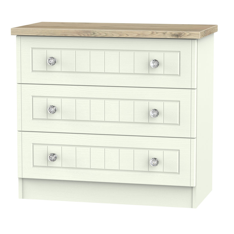 Fully Assembled Zenfield 3 Drawer Chest, Porcelain Ash/Bordeaux Oak