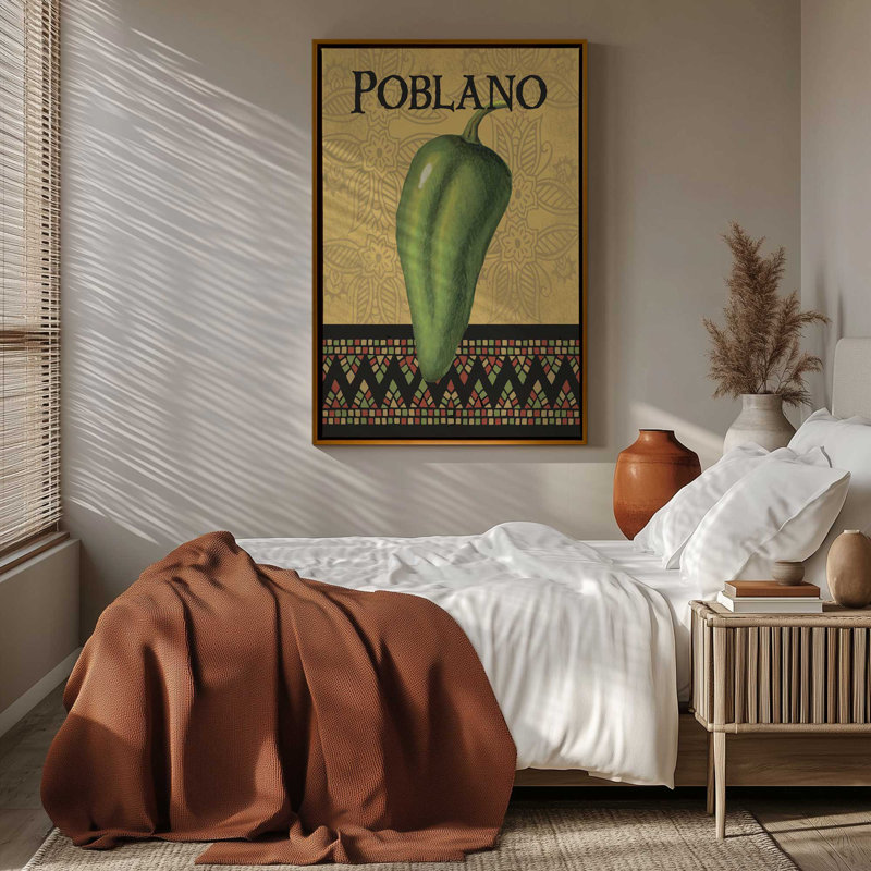 Poblano avec toile de fond or, Érable américain, H 12,75 po x l 8,75 po, Impression dans un cadre flottant sans passe-parto