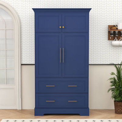 Vintage Freestanding Kitchen Pantry Cabinet with 4 Doors, Pull-out Trays and Anti-Tipping Design