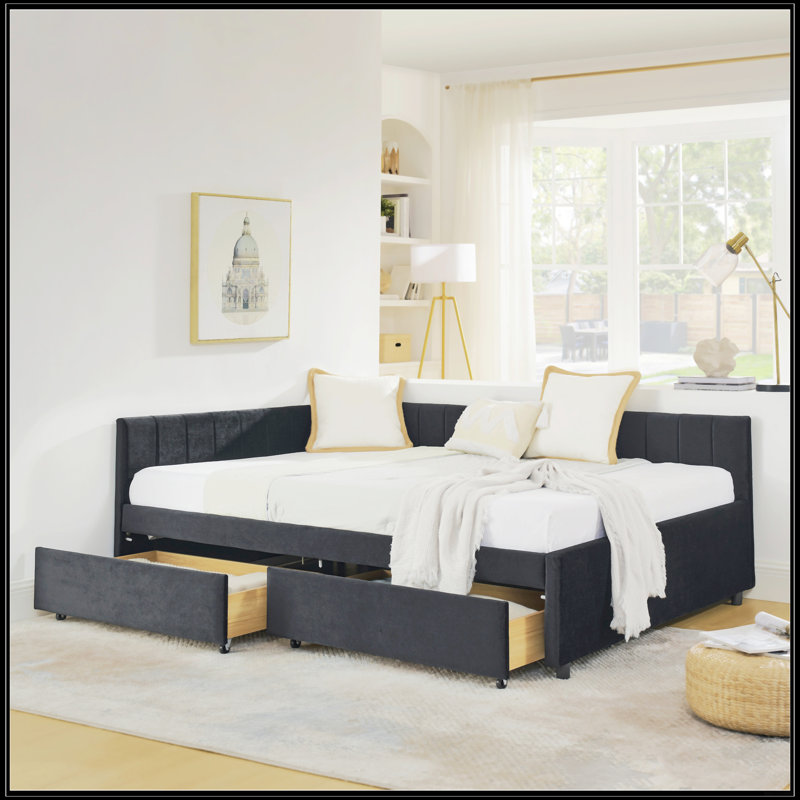 Full Size Upholstered Tufted Bed, Noir