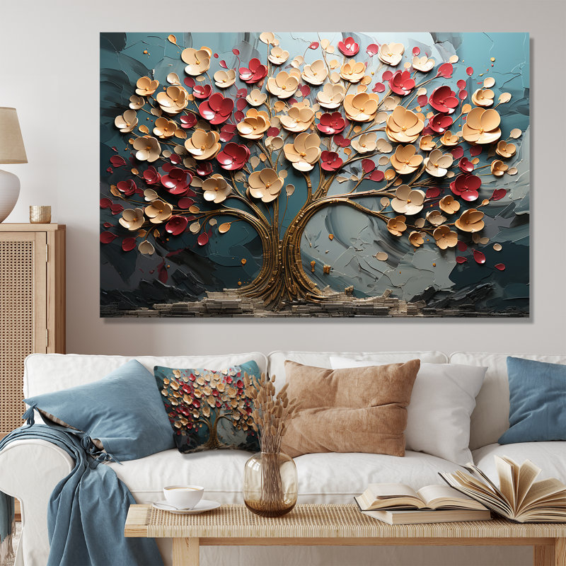 «Red and Gold Flower Garden Beauty III - Autres plantes et fleurs», art mural, Cadre d'angle fermé noir