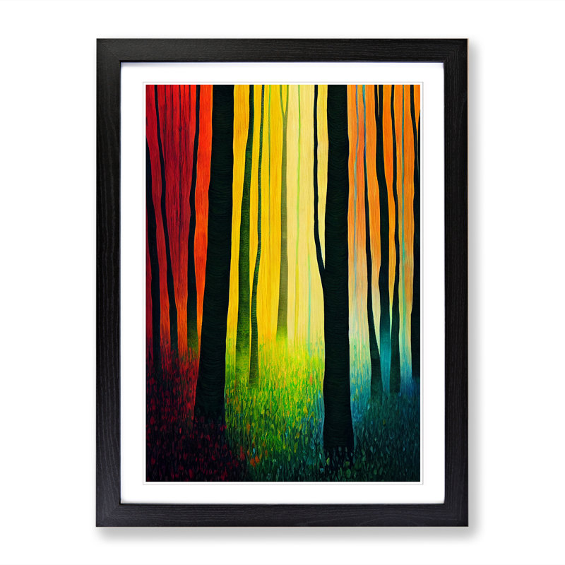 FRM-V0523-989X Forest Crayon Art - Picture Frame Print, Black Framed, 64cm H x 46cm W