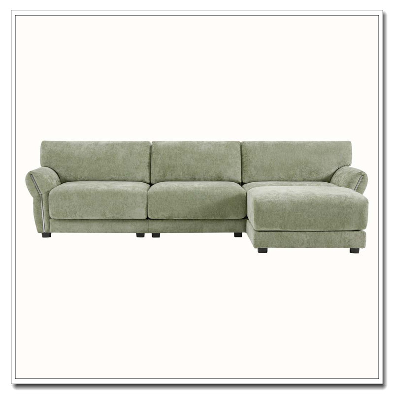 Canapé modulaire en tissu chenille de 110 po avec repose-pieds, USB et chargeur de type C, Vert