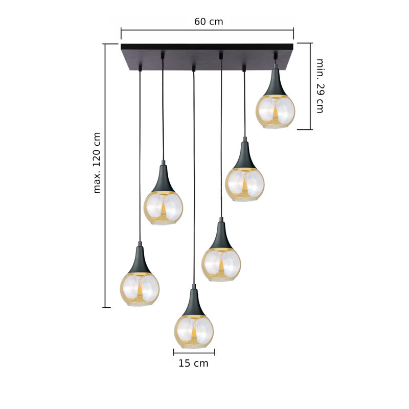 Olin - Light Clear Black Kitchen Island Pendant, 29cm H x 60cm W x 60cm D, 6, Honey Black