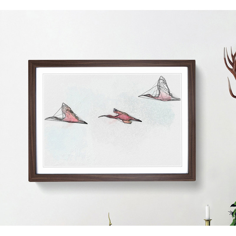 Three Pink Flamingos in Abstract - Framed Print, Walnut, 60cm H x 91cm W x 2cm D