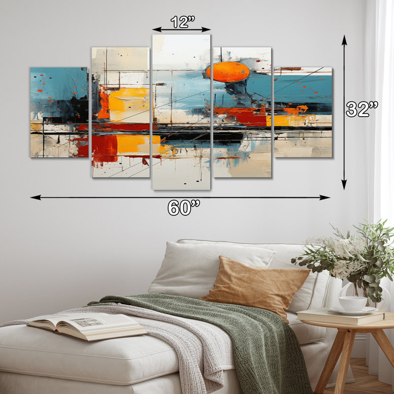 «Teal Orange Bold Flow Collage», reproduction de toile tendue 5 pièces