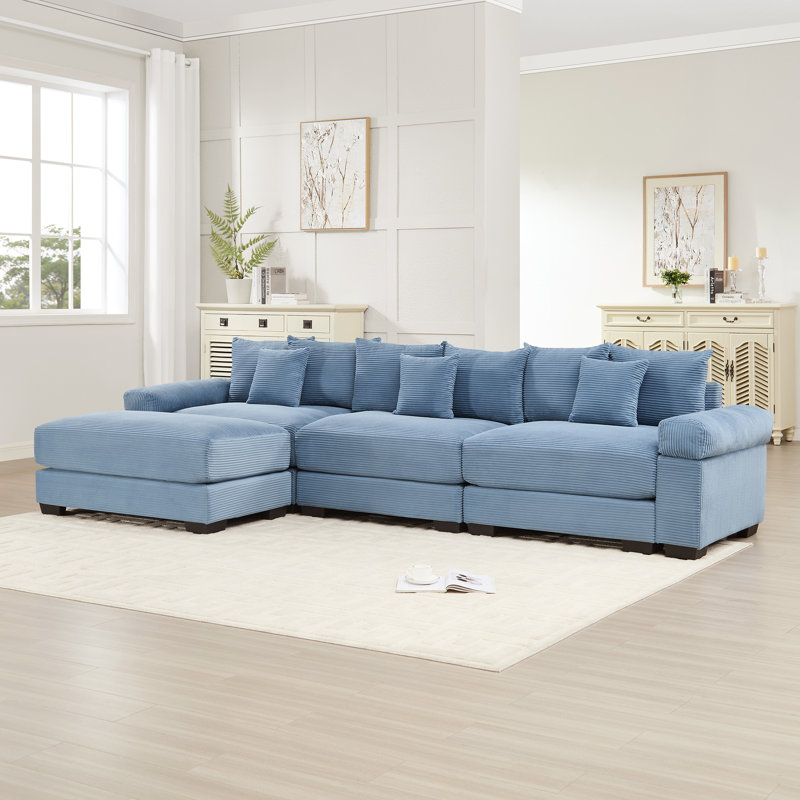 Canapé modulaire en L avec repose-pieds 130 po Roomfitter, H 34,2 po x l 129,9 po x P 59,4 po, 3, Bleu