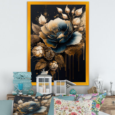 Navy Blue And Gold Rose II - Rose Wall Decor