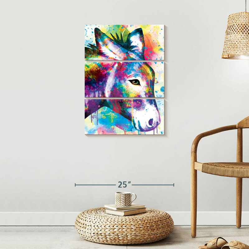 "Abstract Donkey", ensemble de 3 pièces sur toile par PaintboxJenny, H 32 po x l 20 po x P 1,25 po
