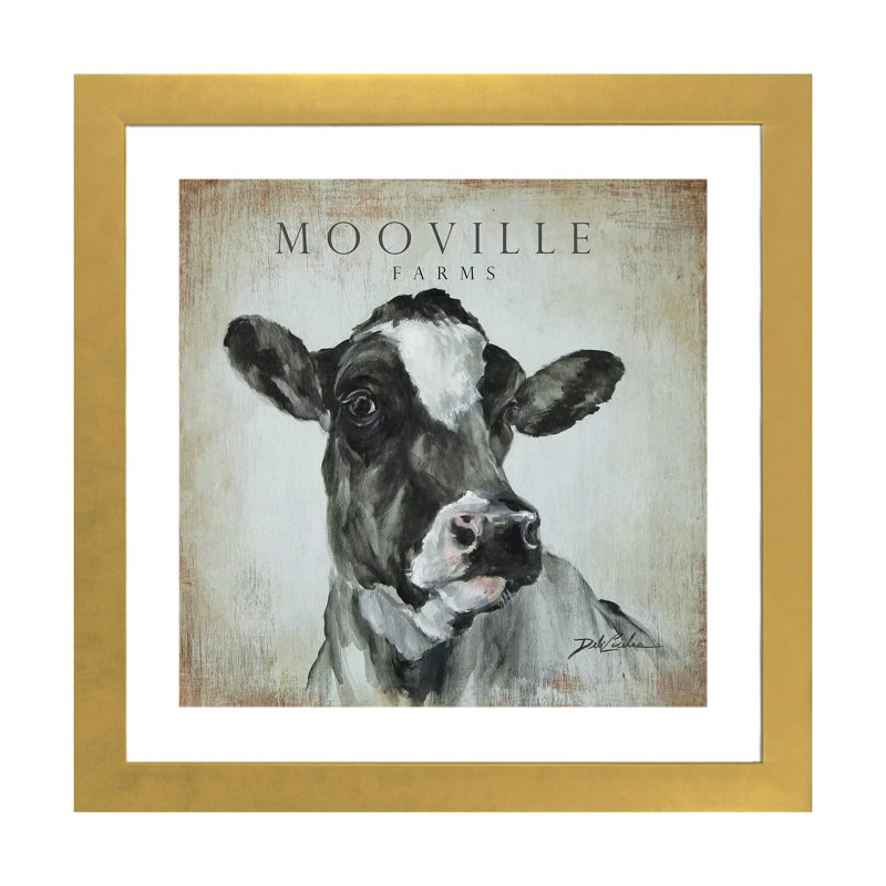 " MooVille Farms " by Debi Coules, 24" H x 24" W x 1" D, Gold Paper, White