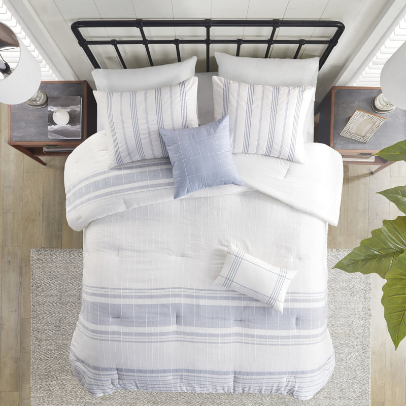 Ensemble de literie surdimensionnée en coton 6 pièces pour très grand lit, édredon rembourré, rayures modernes colorées, très grand lavable à la machine, sacs visibles tissés texturés